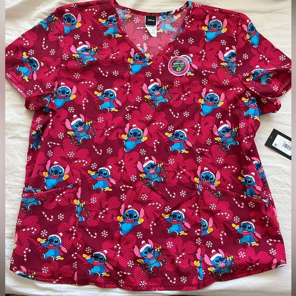 christmas themed lilo and stitch scrub top - Picture 1 of 3